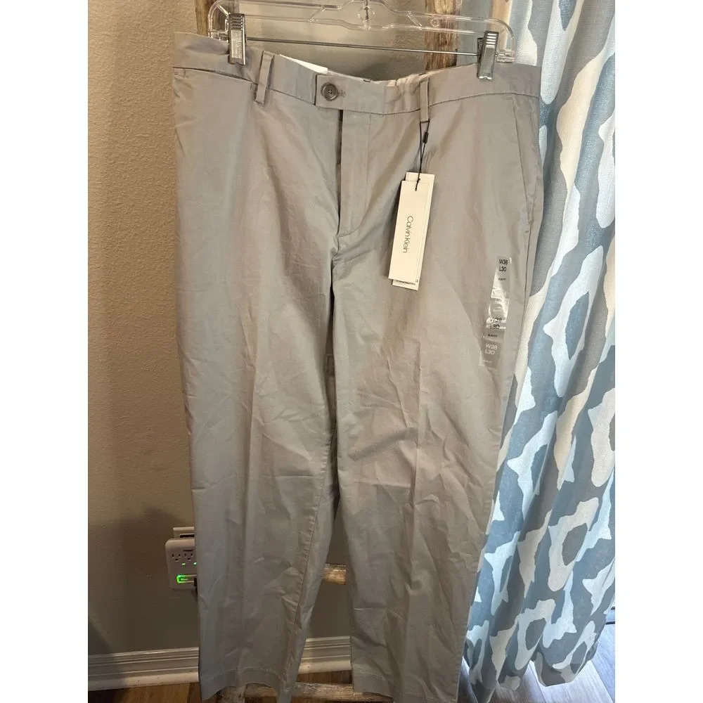 Calvin‎ Klein Men's Refined Stretch Chino Slim Fit Pant Grey 38/30 NWT